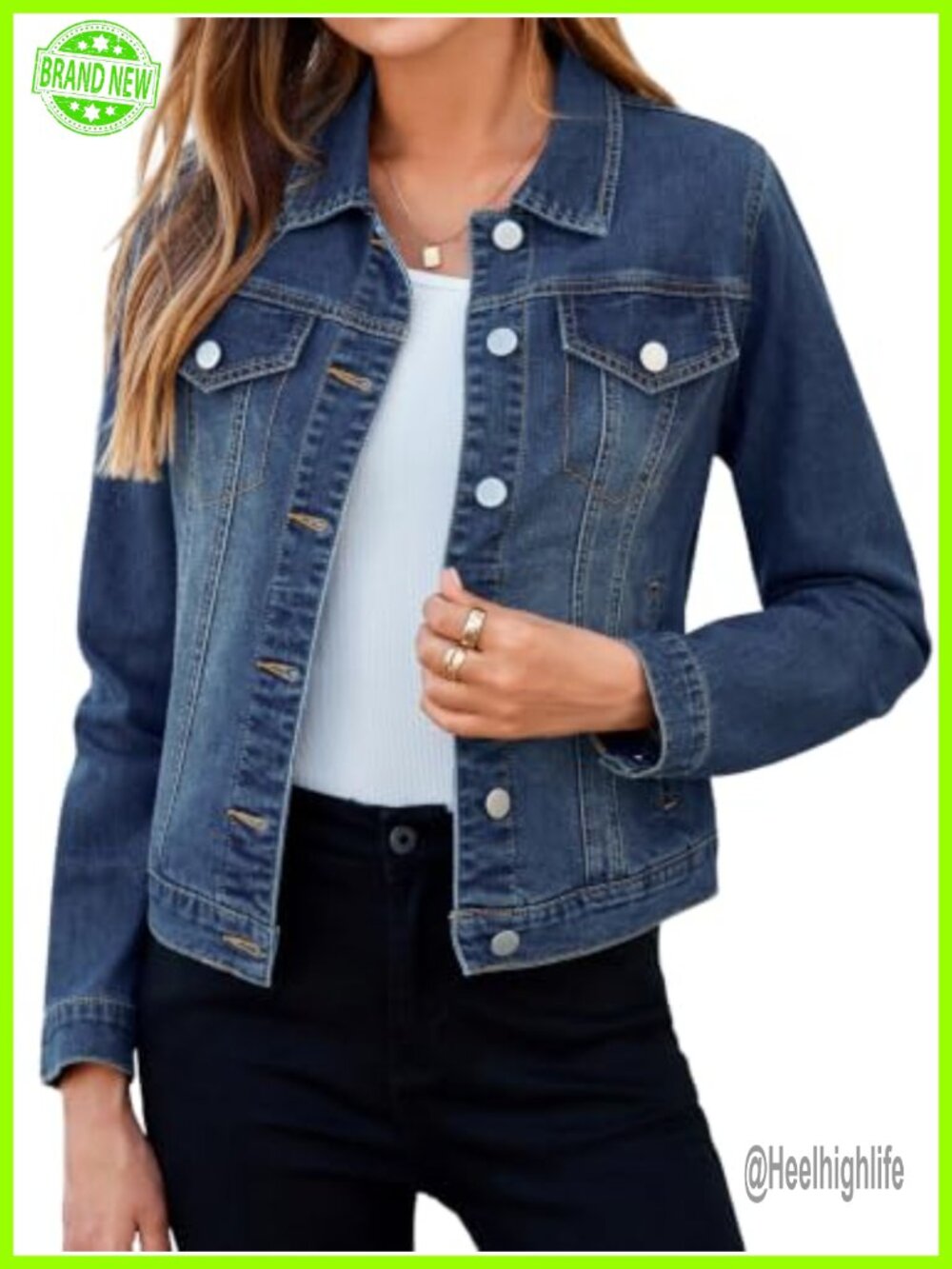 Womens Stretch Denim Jacket Button Down Fitted Long Sleeve Jean Coat